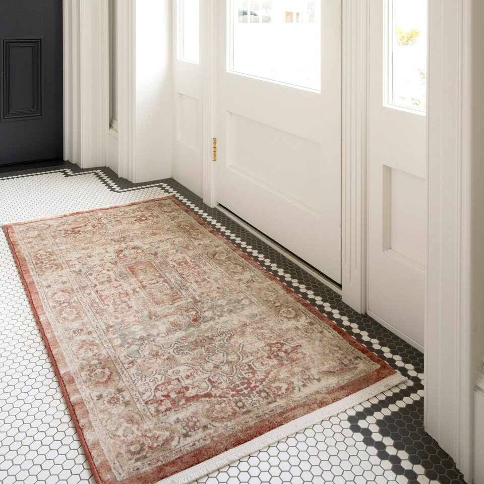 image 1 of KUKOON Selma Traditional Plush Rug – Warm Terracotta Distressed Living Room Carpet 160cm x 230cm