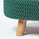 image 4 of Homescapes Forest Green Large Round Cotton Knitted Footstool on Legs