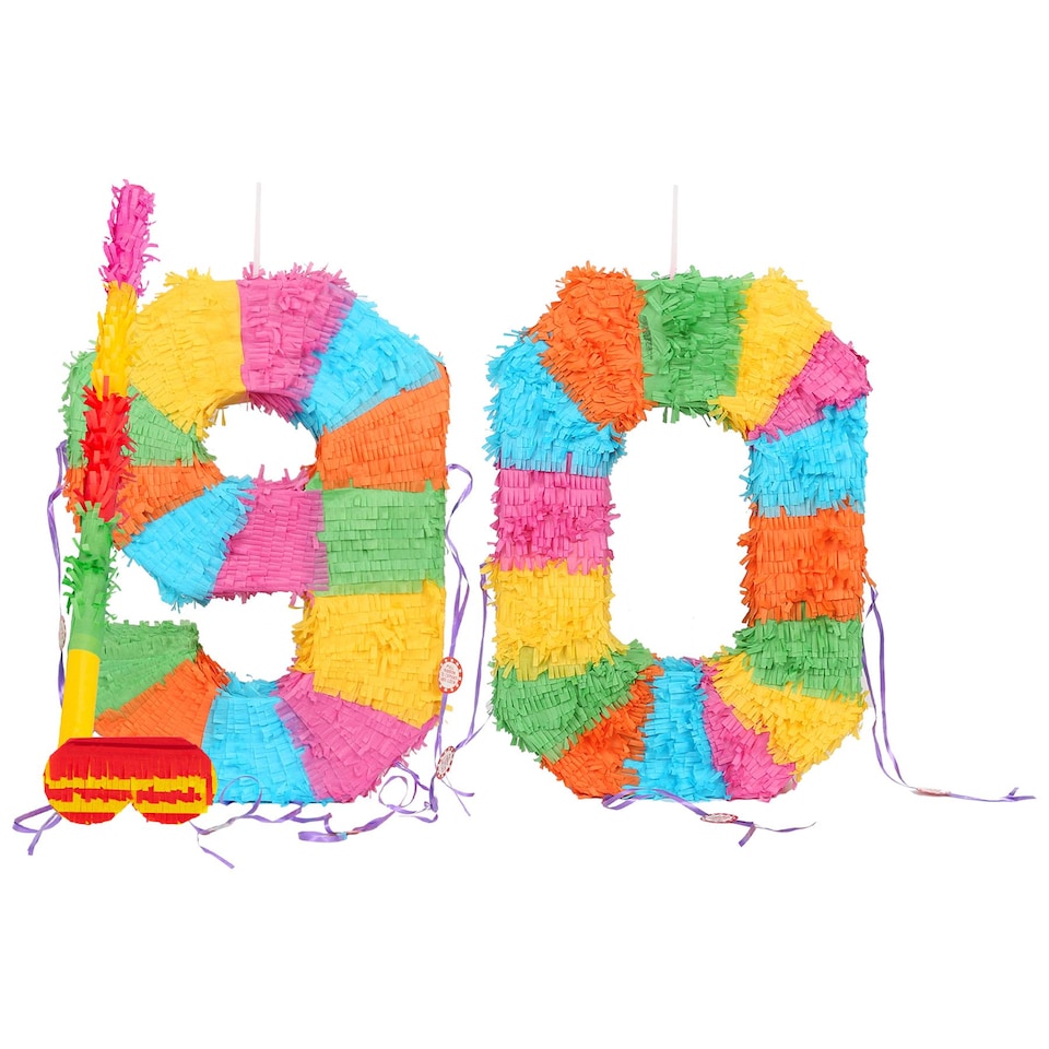 image 1 of Fax Potato Fax Potato Pinata Set with Stick & Blindfold - 90th Birthday / Anniversary - Rainbow