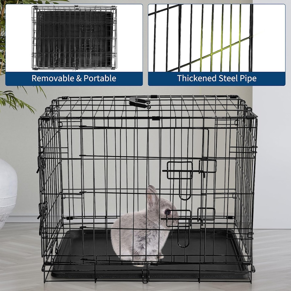 image 1 of London Boutique Folding Rabbit Cage, Portable Small Pet Carrier with Slide Out Tray, 66 x 44 x 49 cm