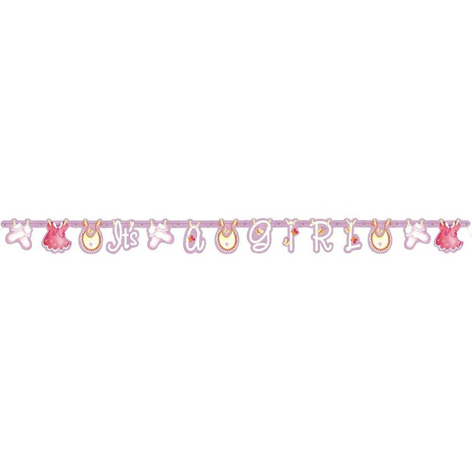 Unique Party Clothesline Its A Girl Baby Shower Banner - Pink/Purple - One Size