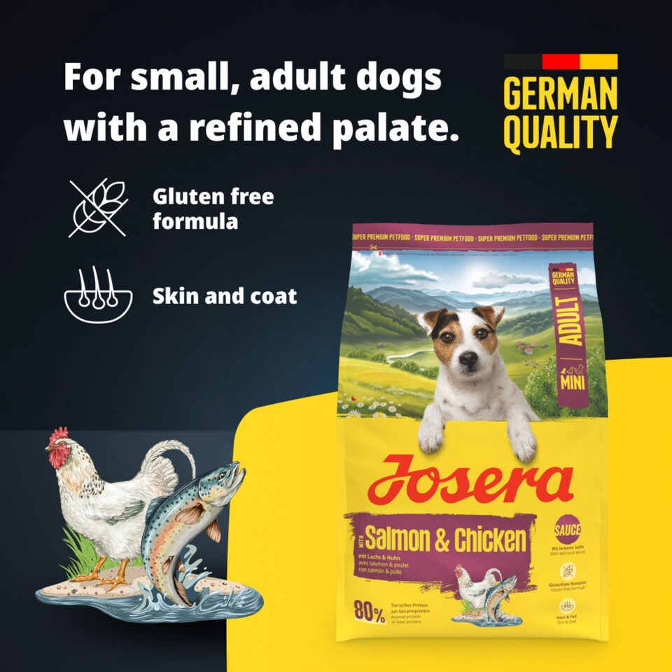 image 1 of Josera Mini Adult Salmon & Chicken complete dog food | For fussy small & toy breeds | Feed dry or wet for delicious gravy | Gluten free | Skin & coat | 3kg