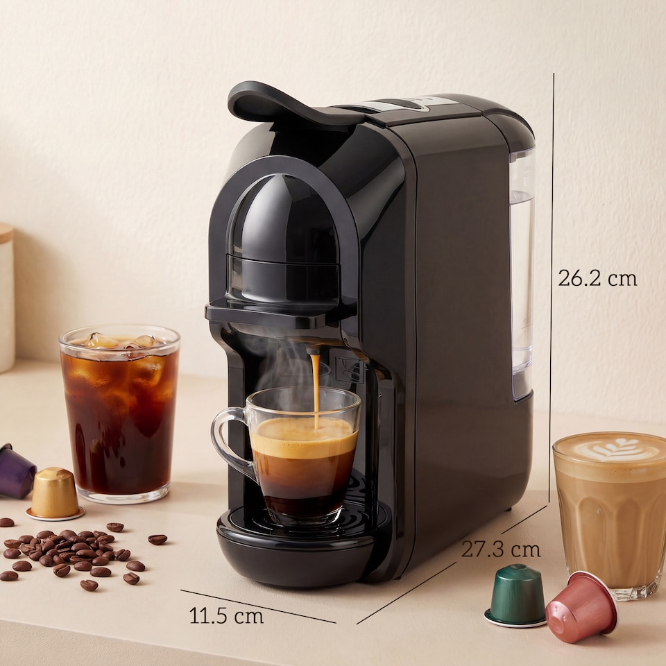 image 1 of HOMCOM Pod Coffee Machine for Nespresso and Dolce Gusto Capsule, 19 Bar | Black | Black | 11.5W x 27.3D x 26.2H cm