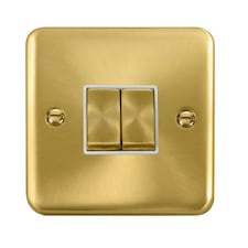 SE HOME Curved Satin Brass 10A 2 Gang 2 Way Ingot Light Switch White | Satin Brass