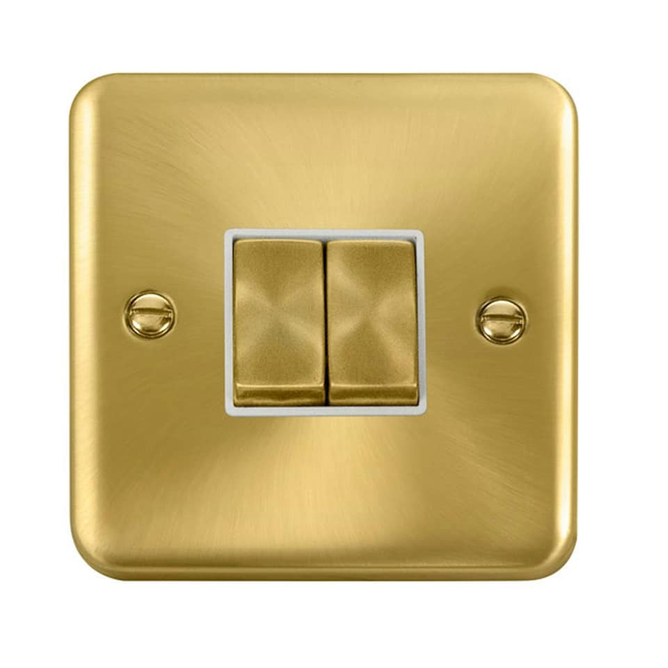 SE HOME Curved Satin Brass 10A 2 Gang 2 Way Ingot Light Switch White | Satin Brass