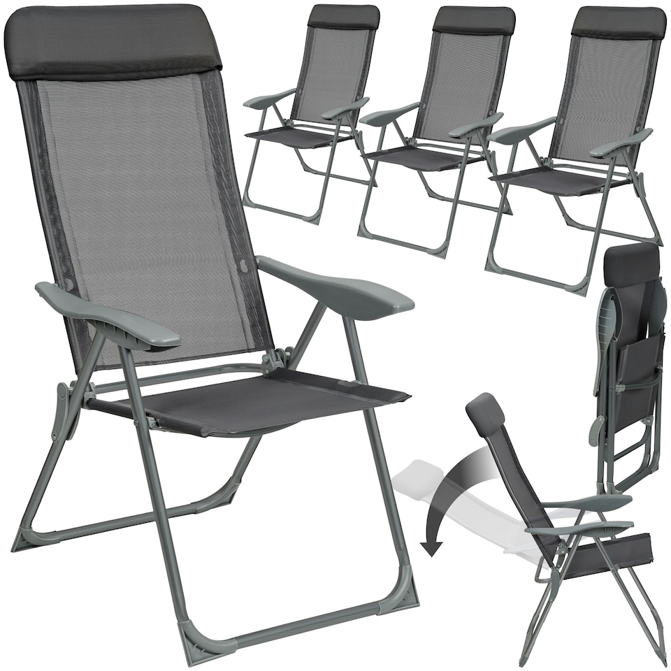 image 1 of Garden Chairs Maurine - Set of 4, foldable, aluminium frame, adjustable backrest, head cushion Grey | Anthracite