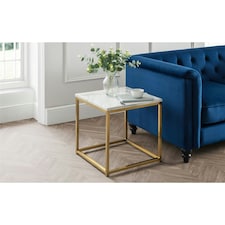 White Marble Top Lamp Table with Gold Framing White