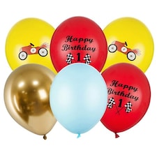 Racing Happy Birthday Air Fill Latex Balloons 30cm / 12 in - Pack of 6