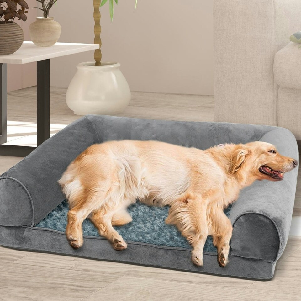 image 1 of Skylos Pet Bed Sofa Dog Bedding Soft Warm Mattress Cushion Pillow Mat Plush L Grey | Grey | L