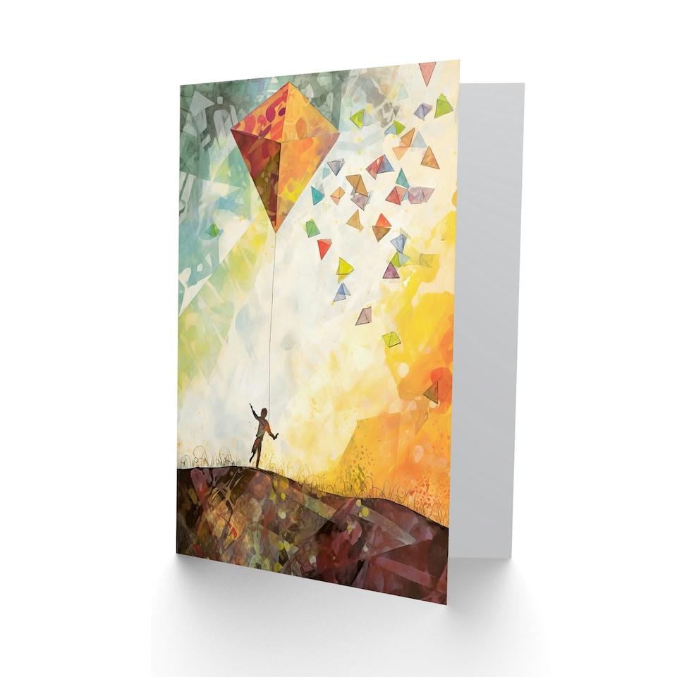 image 1 of Carefree Kite Rainbow Landscape Children Kids Birthday Card