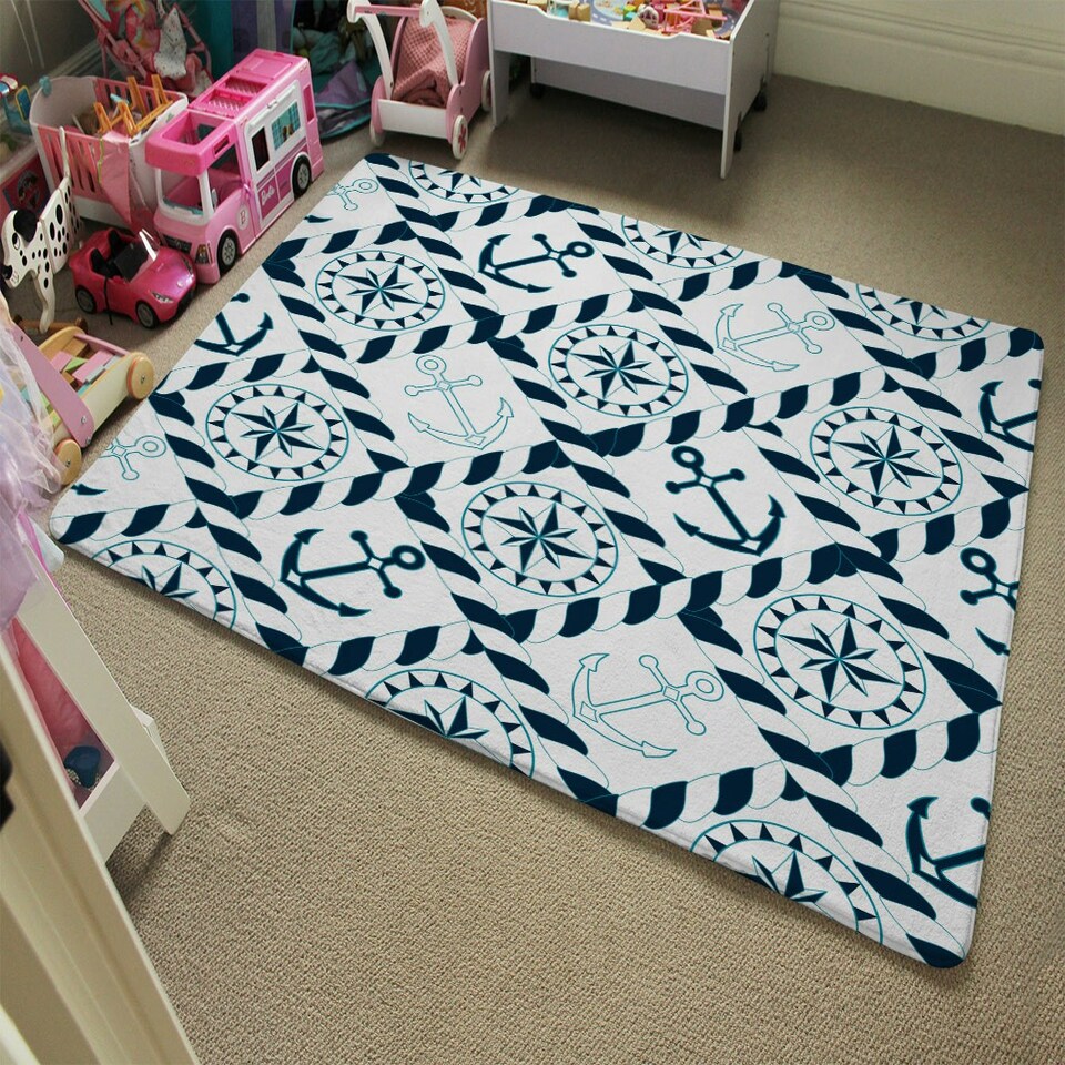 image 1 of Blue Nautical Elements (Rug) Blue | Small: 60x110cm