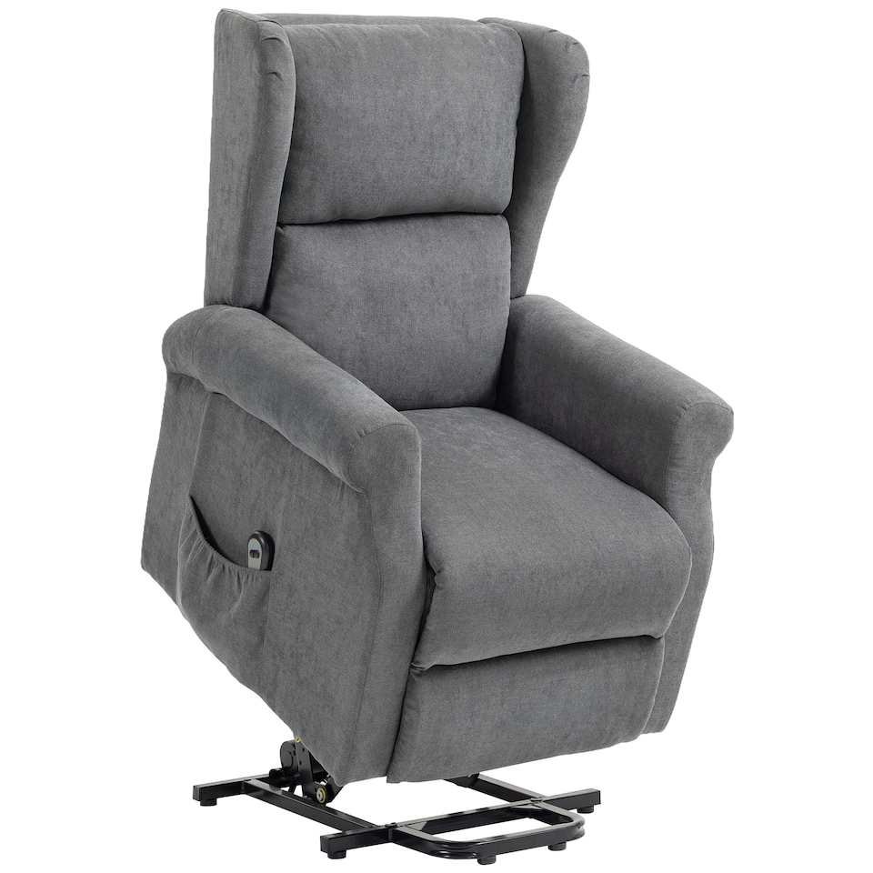 image 1 of HOMCOM Power Lift Chair, Fabric Recliner Armchair w/ Remote Charcoal Grey | Grey
