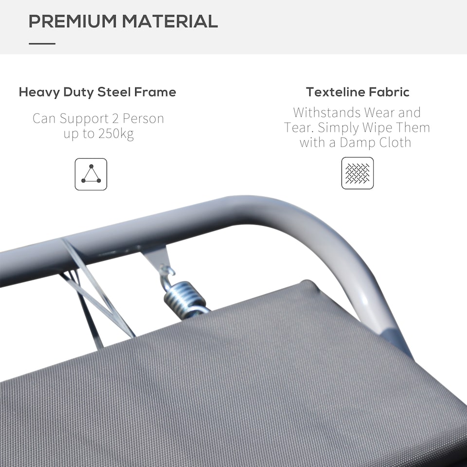 image 1 of Outsunny Rocking Sun Lounger, Double Garden Lounger Sunbed with Headrest Pillows, Texteline Outdoor Rocking Chair Swing Hammock Daybed with Metal Frame for Patio, Terrace, 212 x 175 x 60 cm, Grey