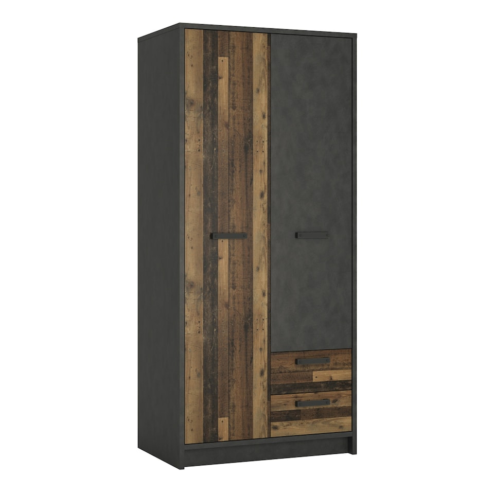 image 1 of Brooklyn 2 Door Wardrobe with 2 Drawers in Walnut and Dark Matera Grey