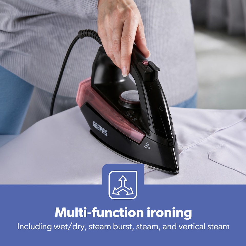 image 1 of GEEPAS 2400W Steam Iron Ceramic Soleplate, Black