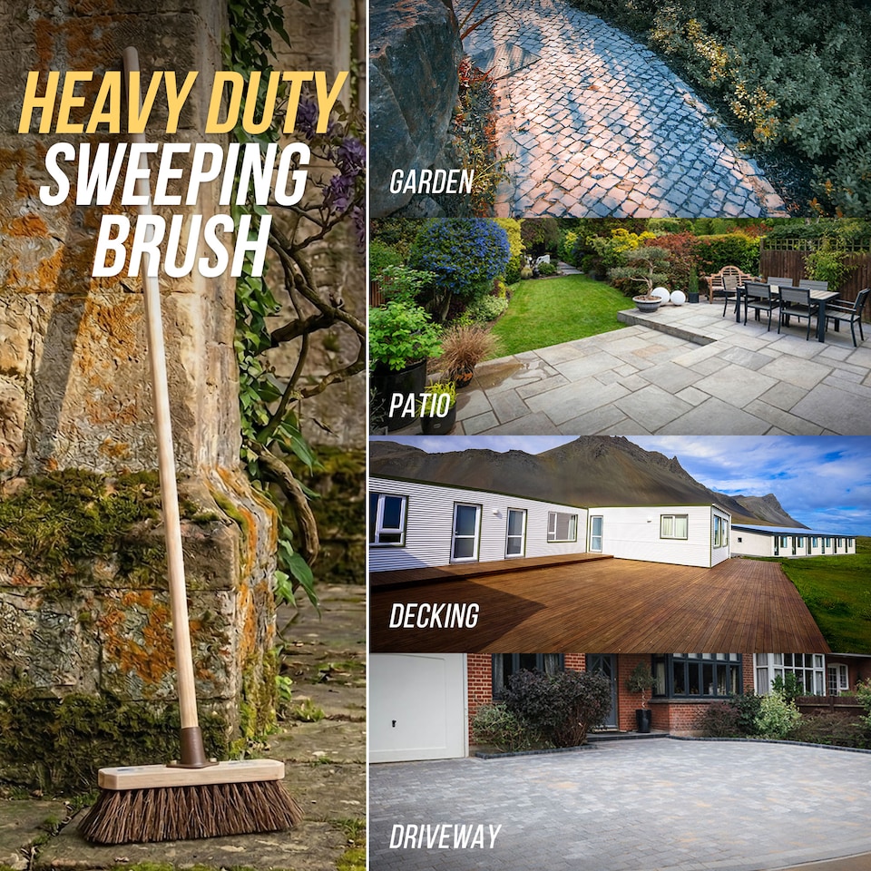 image 1 of Outdoor Broom 10" Yard Brush Heavy Duty Stiff Bristle Garden Sweeping Brush for Patio & Driveway | Brown | 1