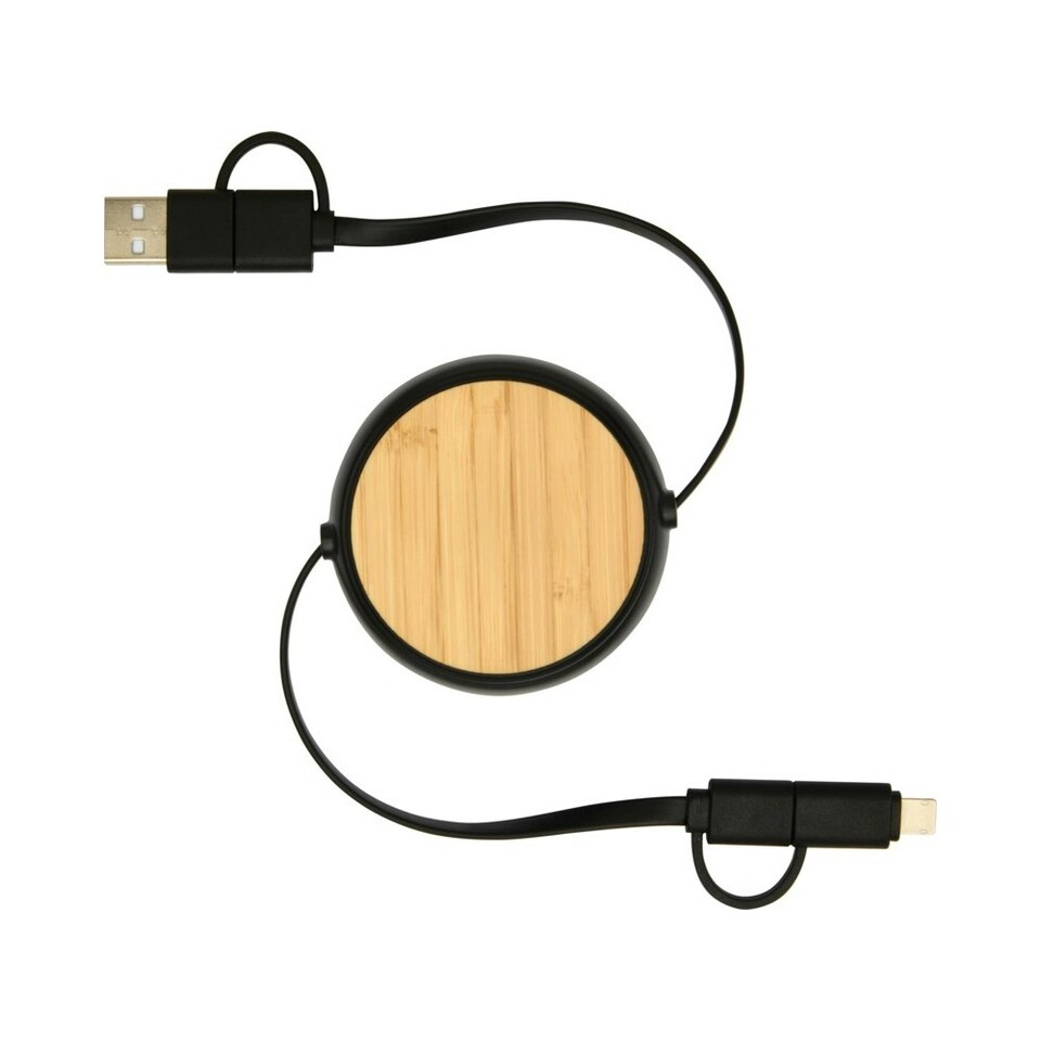 image 1 of Chechia Recycled Plastic 5 in 1 Retractable Connector Cable - Solid Black - One Size