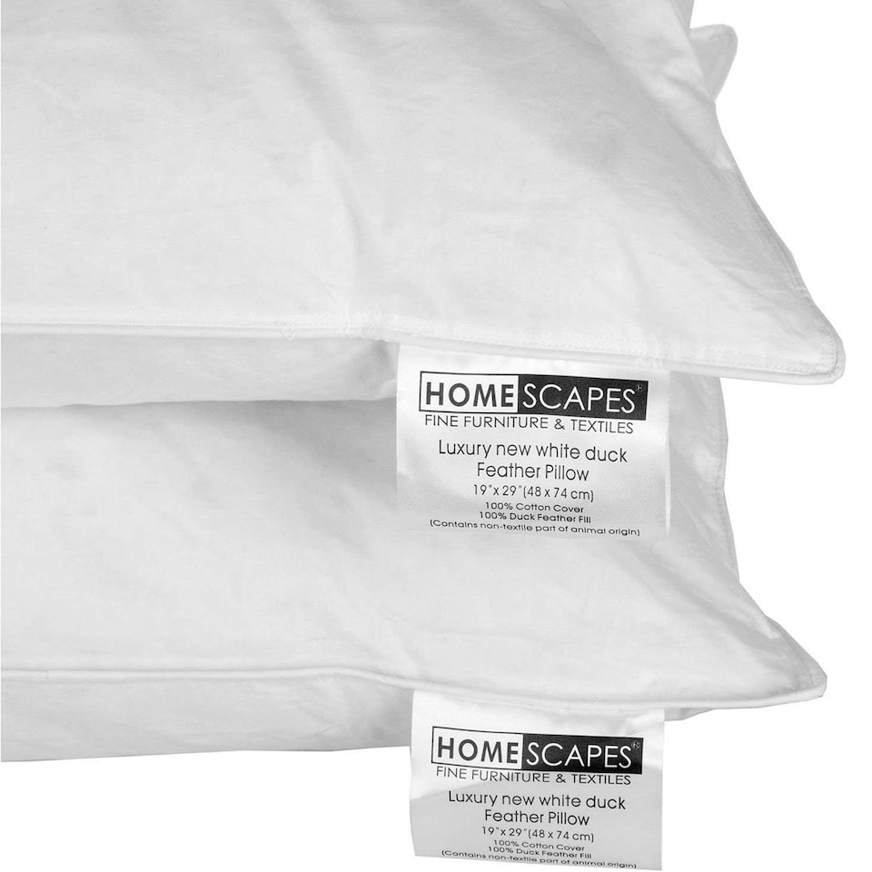 image 1 of Homescapes White Duck Feather Pillow Pair White