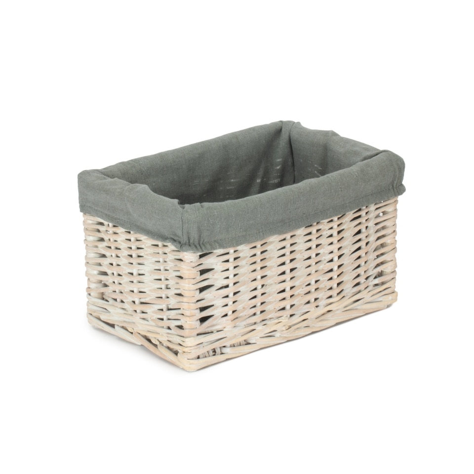 image 1 of White Wash Grey Lined Open Storage Basket Small | Grey | Grey