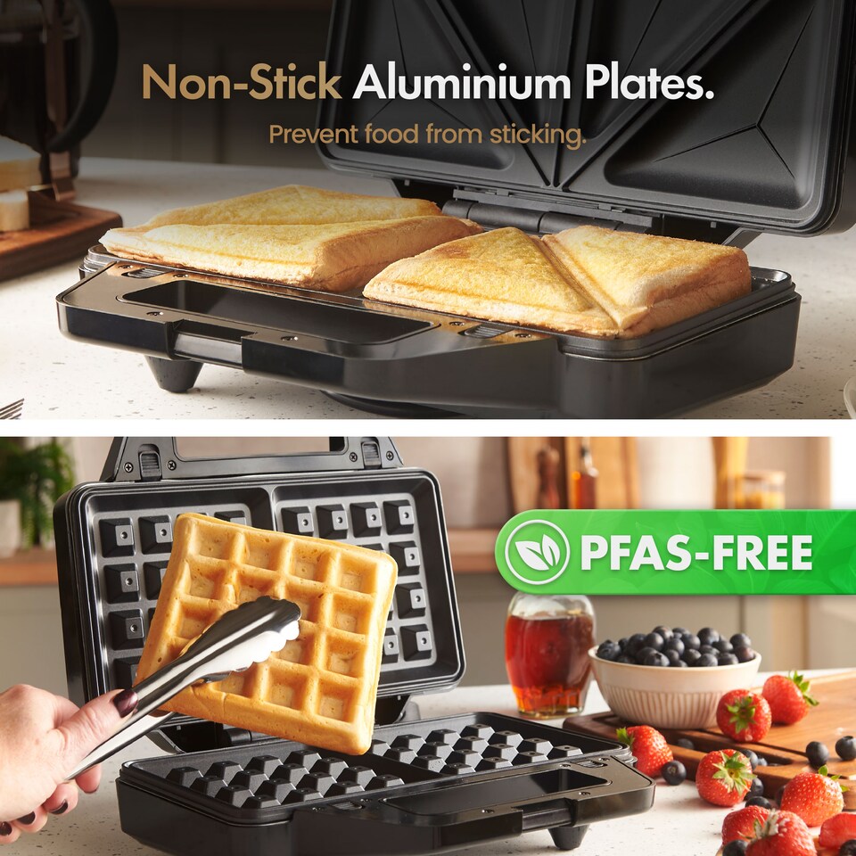 image 1 of VonShef 3 in 1 Snack Maker for Toasties, Waffles & Paninis