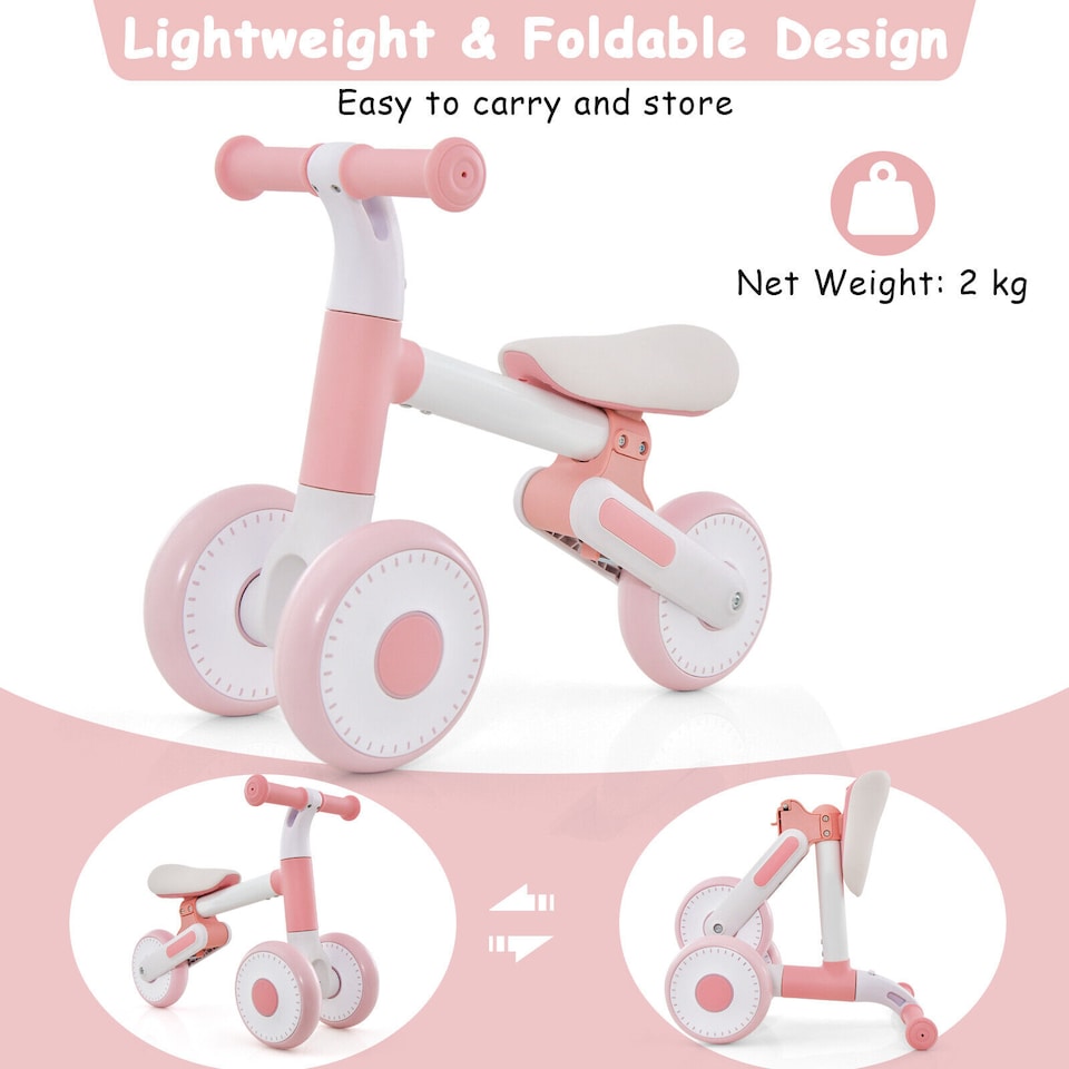 image 1 of COSTWAY Baby Balance Bike Folding Toddler Walker Pink