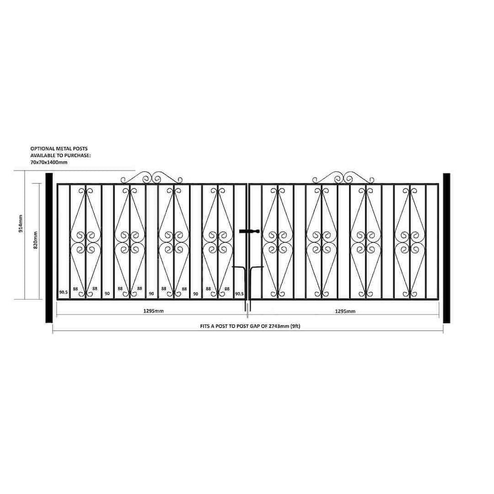 image 1 of Stirling Scroll Double Driveway Gate - Solid Steel - Fits Gap of 2743 mm x 914 mm High - Electro Galvanised/Black Powder Coated | Black | 1