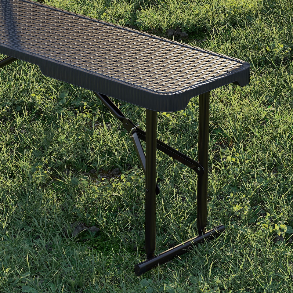 image 1 of Outsunny Folding Picnic Table and Bench Set, Rattan Effect Portable Camping Table and Chairs with Carrying Handles for Indoor Outdoor, Dining, Camping, Picnic, BBQ, Party, Black