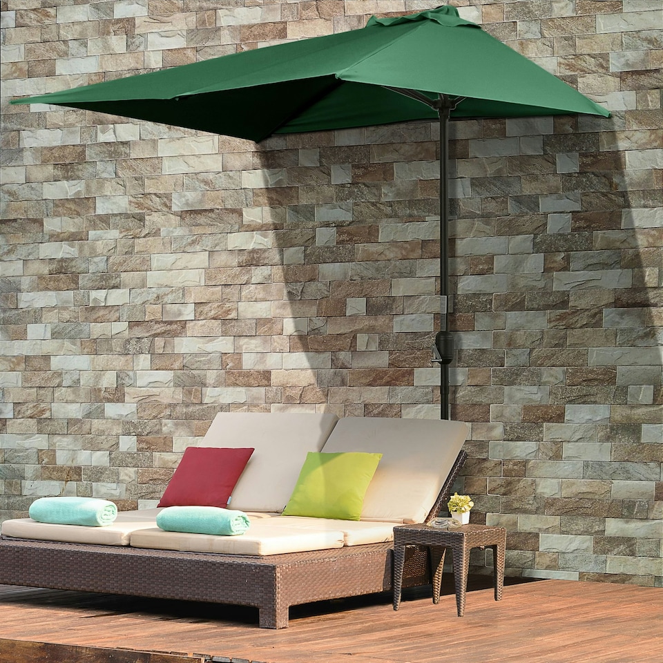 image 1 of Outsunny 2.3m Garden Balcony Half Round Parasol Umbrella Green