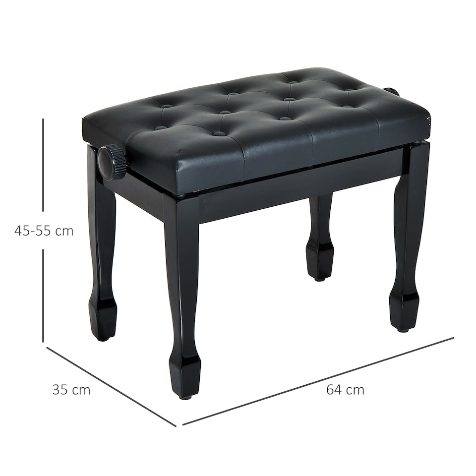 image 1 of HOMCOM Faux Leather Piano Stool Height Adjustable Keyboard Bench Dressing Table Seat 64L x 35W x 4555Hcm, Black