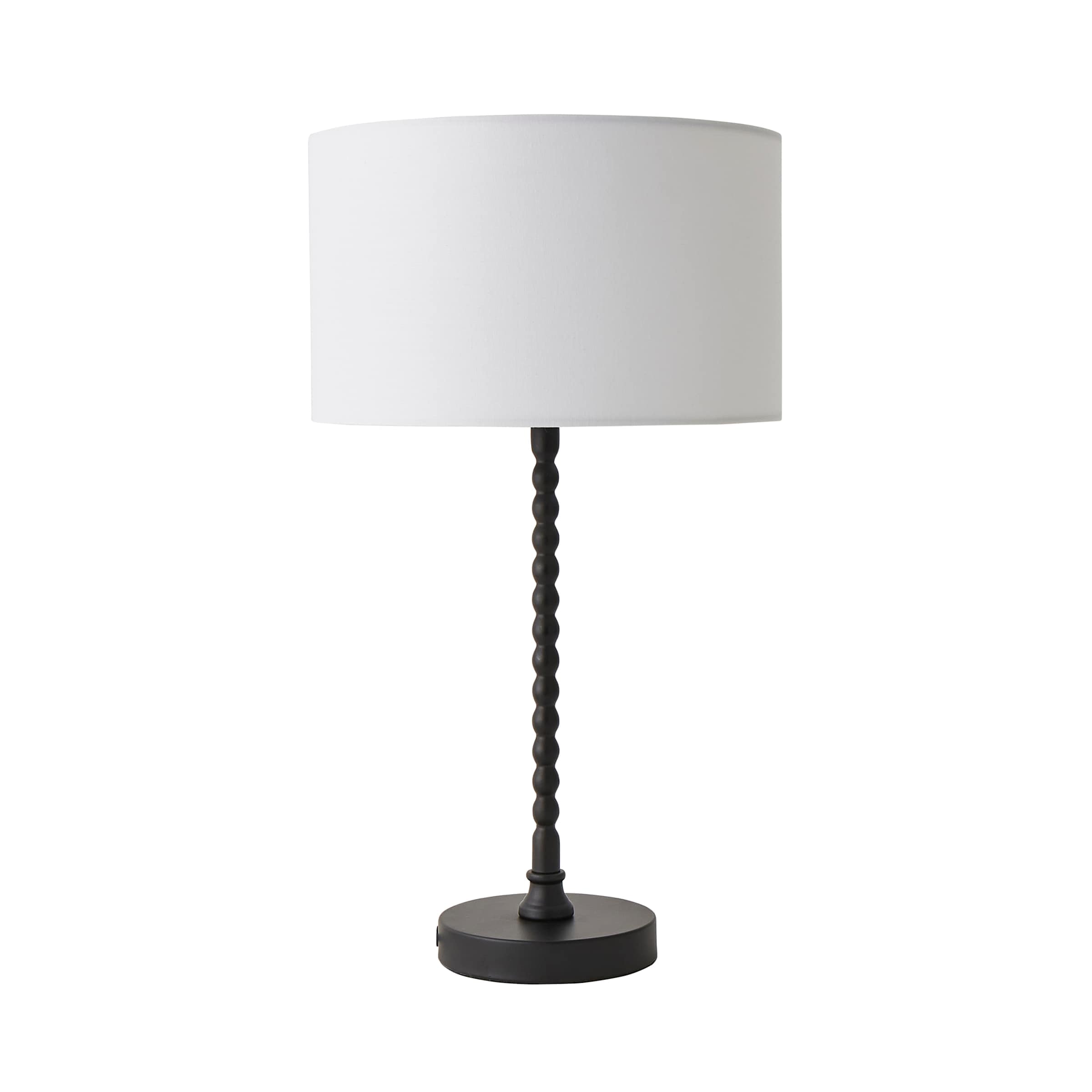 ValueLights Maeve Fabric Drum Lamp Shade Matte Black Bobbin Bobble Table Lamp with LED Bulb in White