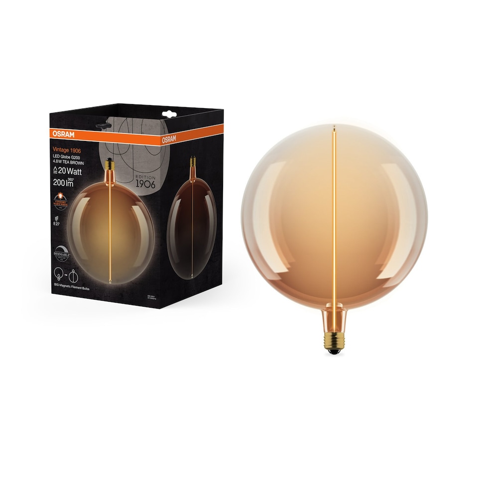 image 1 of Osram Vintage 1906 Big Globe 200 20 Magnetic DIM Lamp Tea Brown E27