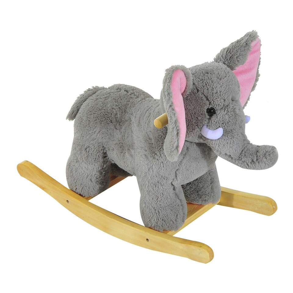 image 1 of Ride on Elephant Rocker Children Rocking Horse Grey Nursery Rhymes Kids Toy Game