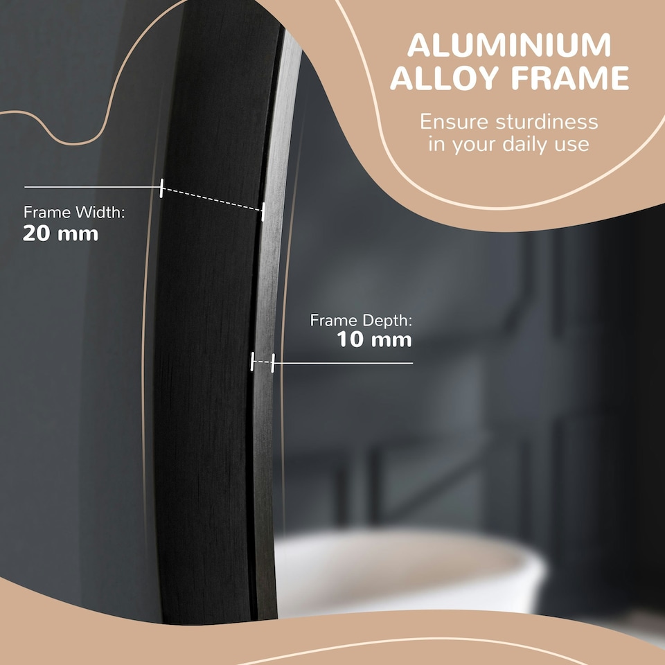 image 1 of kleankin Round Bathroom Mirror, Modern Wall Mirror Aluminium Frame, 40x40 cm
