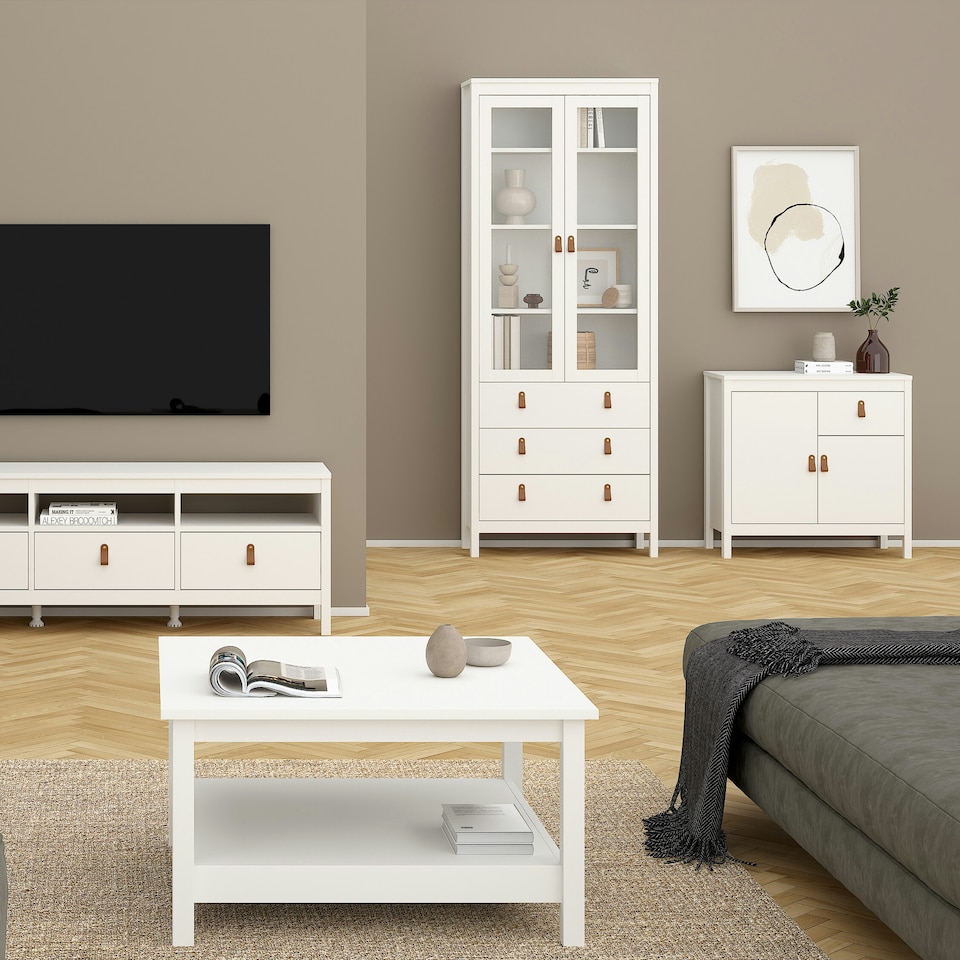 image 1 of Barcelona China Cabinet 2 Glass Doors with 3 Drawers in White