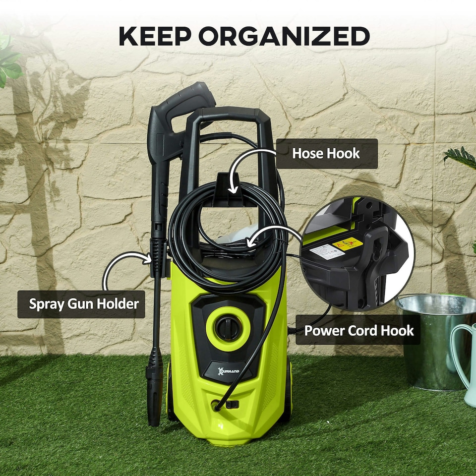 image 1 of DURHAND Portable Power Washer 1800W, 150 Bar, 510 L/h for Garden, Car, Green