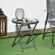 image 2 of Outsunny Round Folding Side Table w/ Imitation Marble Glass Top, Black