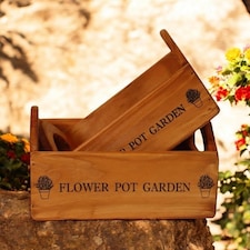 "Flower Pot Garden" - Flower Planters (Set of 2) - Wood Brown