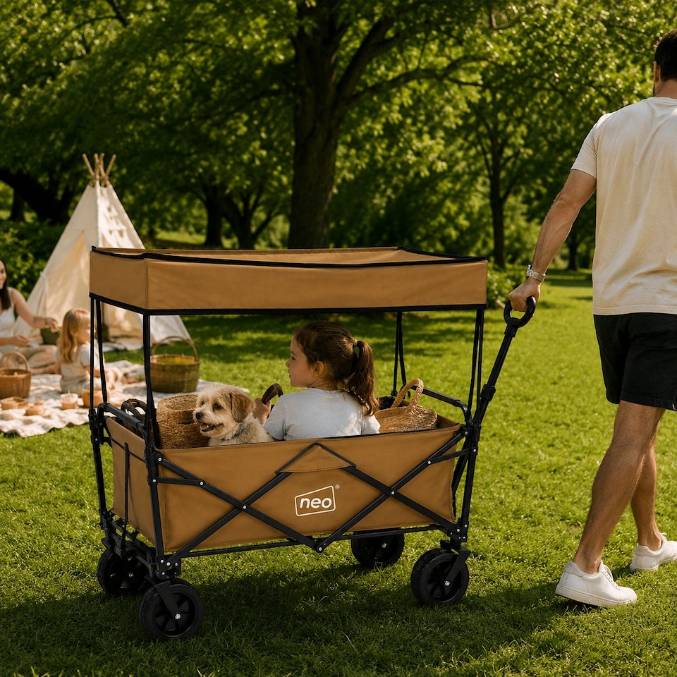 image 1 of Neo Heavy Duty Folding Wagon Cart 300L Collapsible Trolley Adjustable Handle