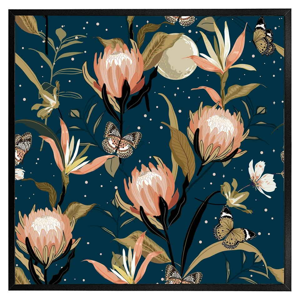 image 1 of The moon, butterflies & flowers (Picutre Frame) Brown | Oak | L
