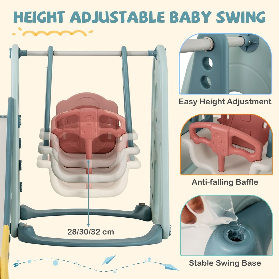 image 1 of COSTWAY 4-in-1 Kids Slide and Swing Set Freestanding Baby Slide Playset
