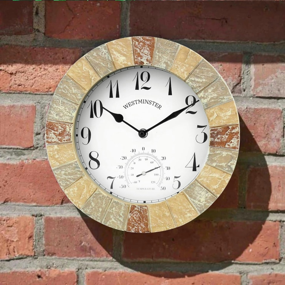 image 1 of Marco Paul 25cm Stone Slate Wall Clock Cream