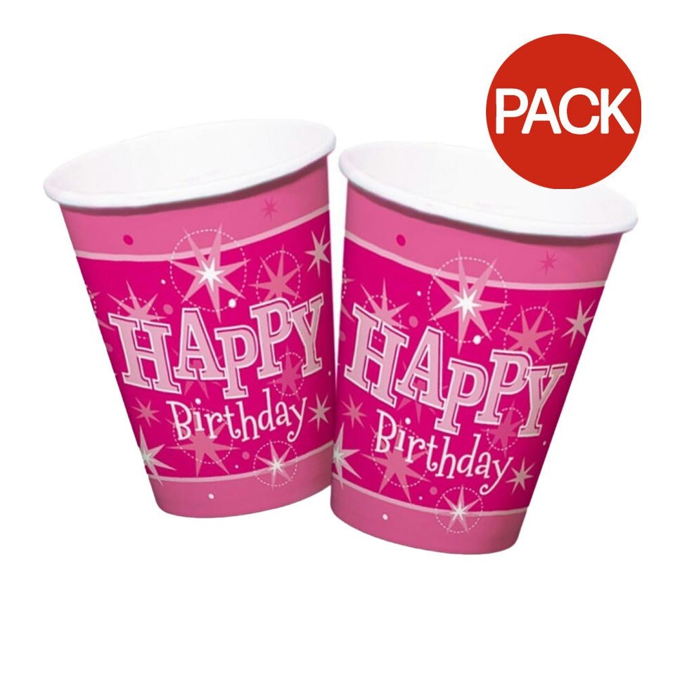 image 1 of Qualatex Happy Birthday Party Cup (Pack of 8) - Pink - One Size