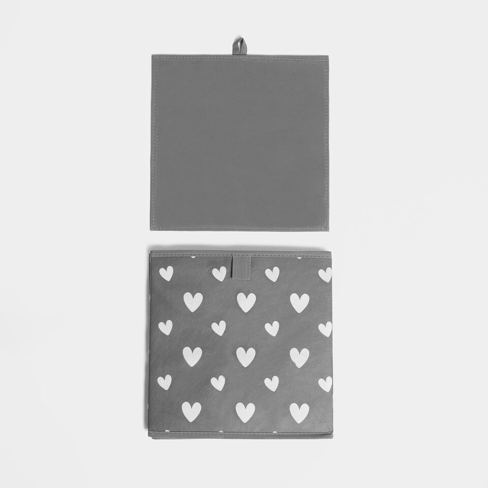 image 1 of OHS 4 Pack Folding Storage Hearts Print Cubes Space Saving Home Bedroom Clothes Toy Organiser Grey