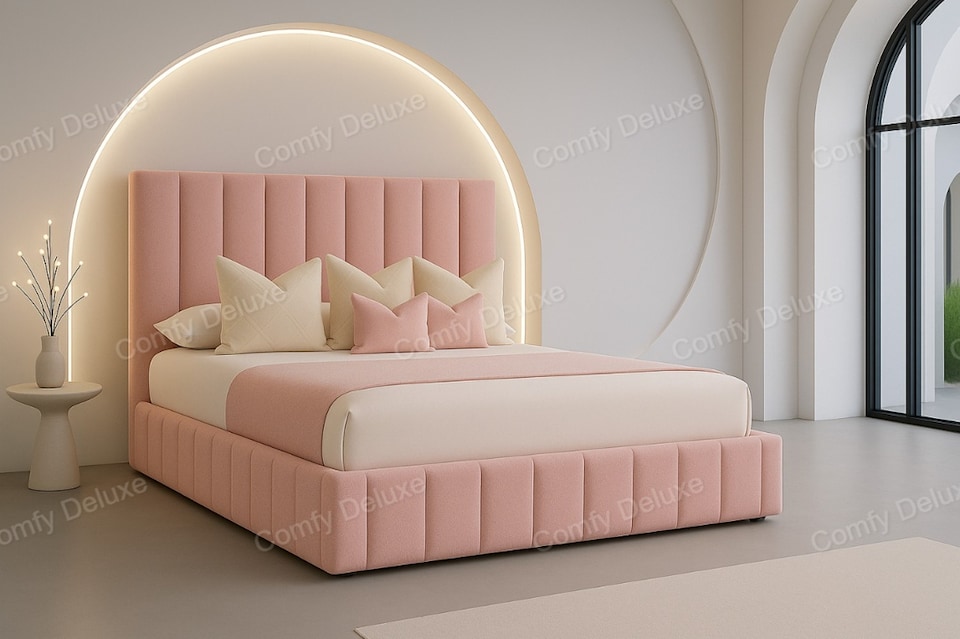 Baby Pink 6ft Superking Plush Velvet Astro Bed Frame Solid Base