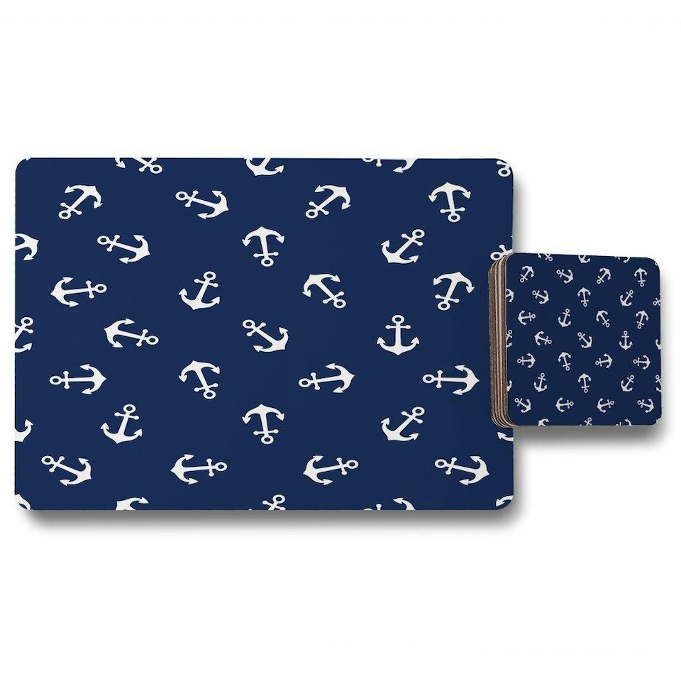 image 1 of Anchors on Navy Background (Placemat & Coaster Set)
