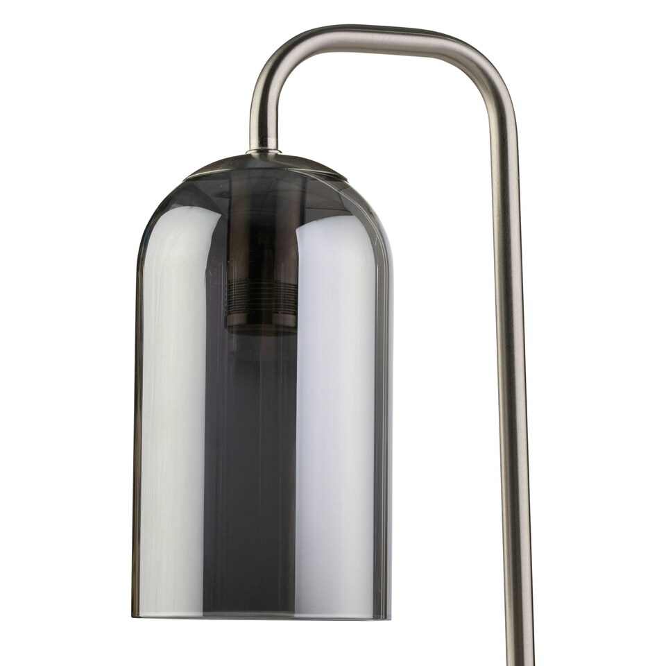 image 1 of Set of 2 Victoria - Satin Nickel Touch Lamps with Smoke Glass Shades Silver | Grey