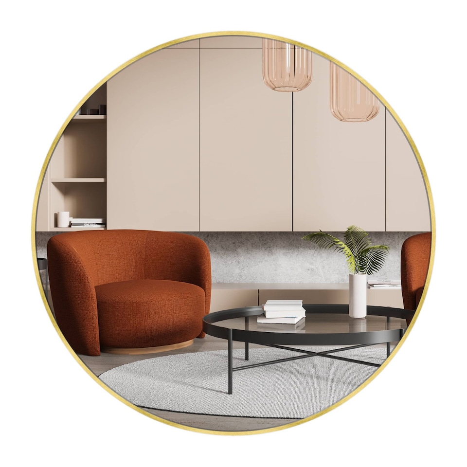 image 1 of Nielsen Jaron Round Wall Mirror - Slim Aluminium Frame - Gold - 80cm