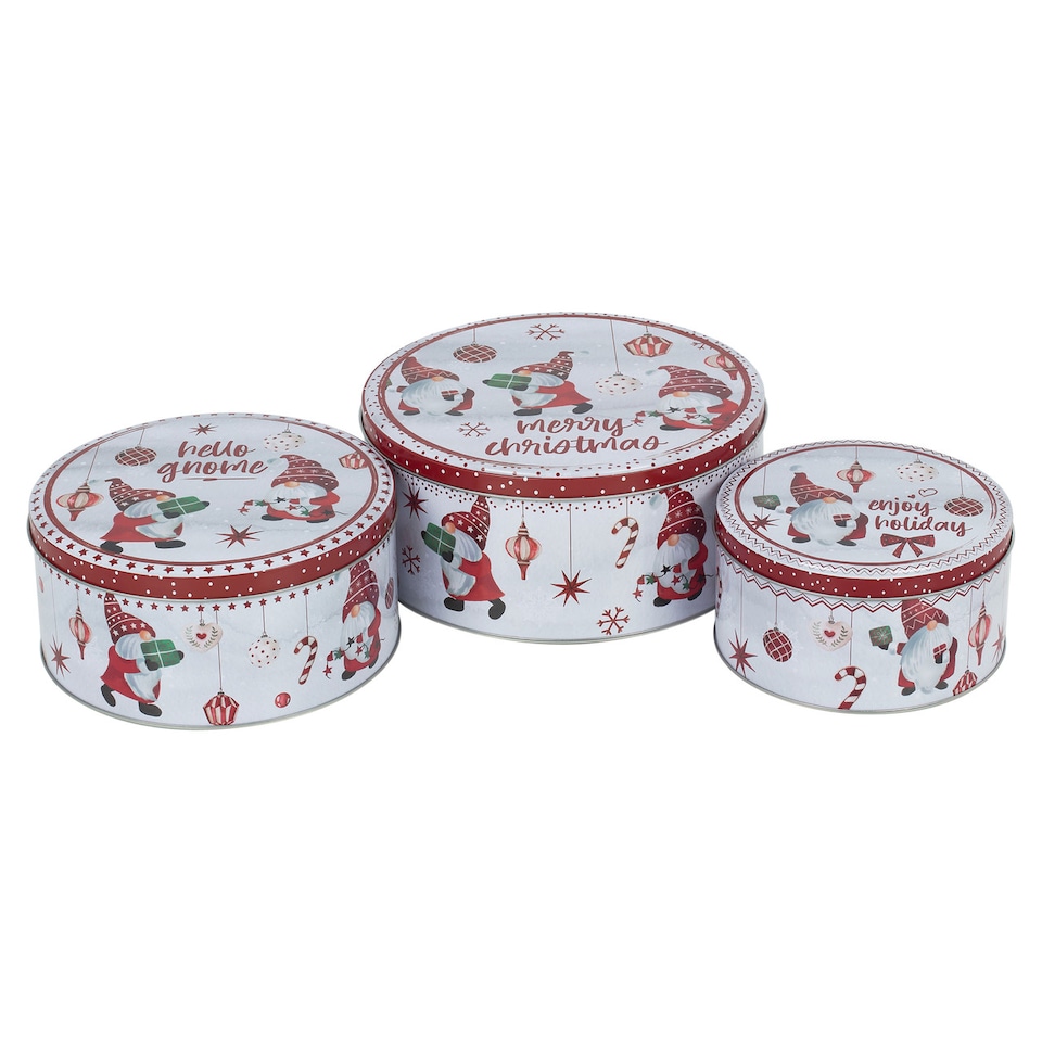 image 1 of Christmas Cookie and Cake Nesting Tin Set | Multi | Santa Gnome | 3