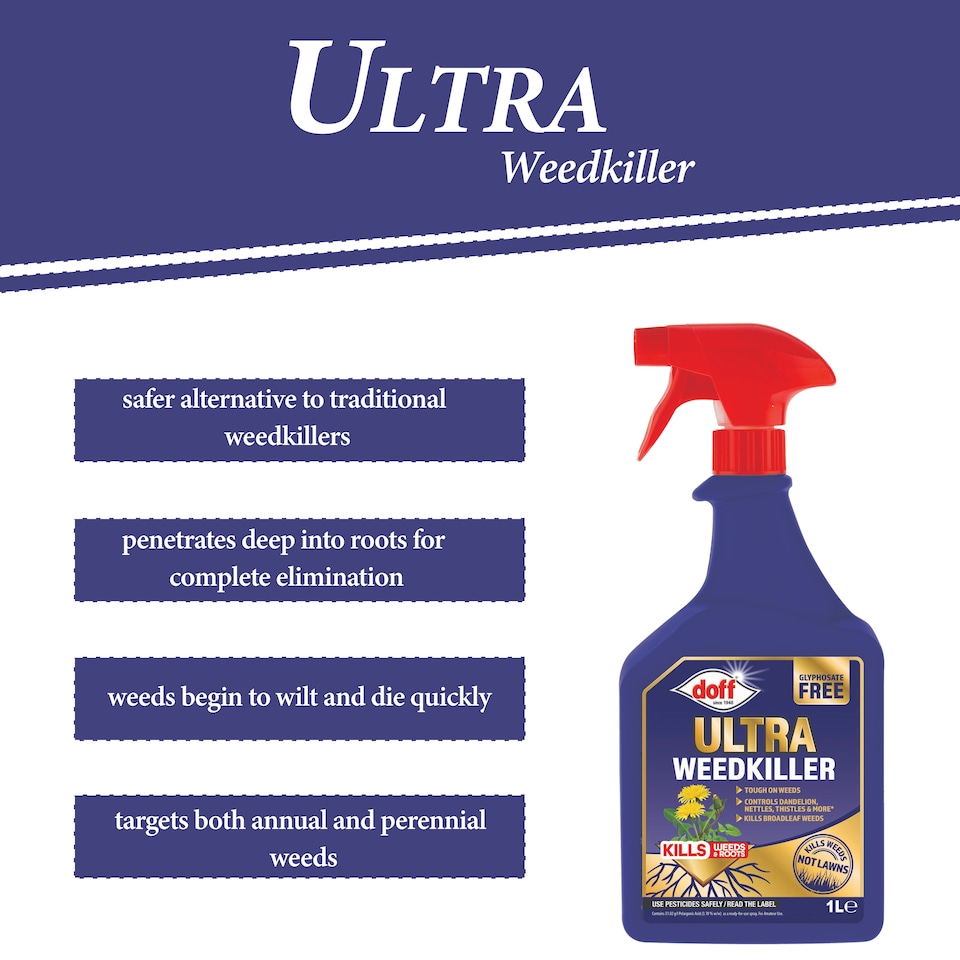 image 1 of Doff Ultra Weedkiller Glyphosate Free Systemic Weed Control for Tough Garden Weeds Path Drive Patio 1L