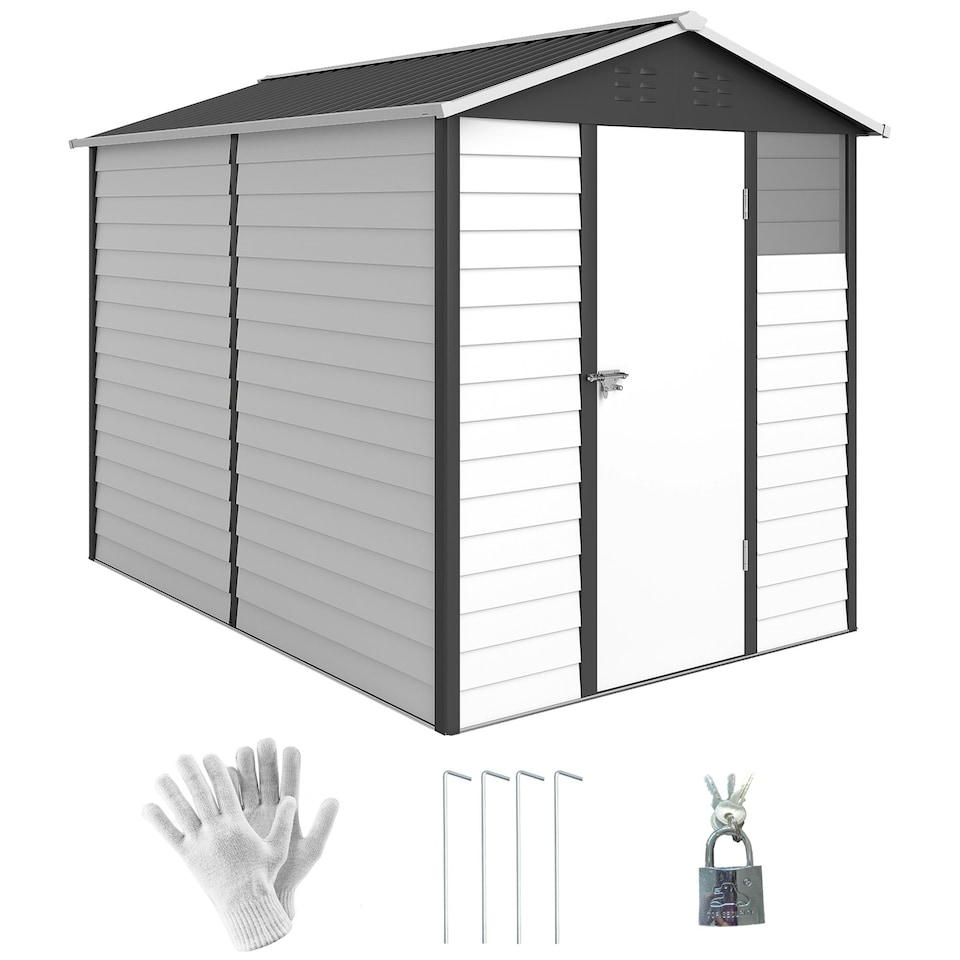 image 1 of Outsunny 9'x6' Galvanised Metal Garden Shed Tool Storage Shed for Patio Grey